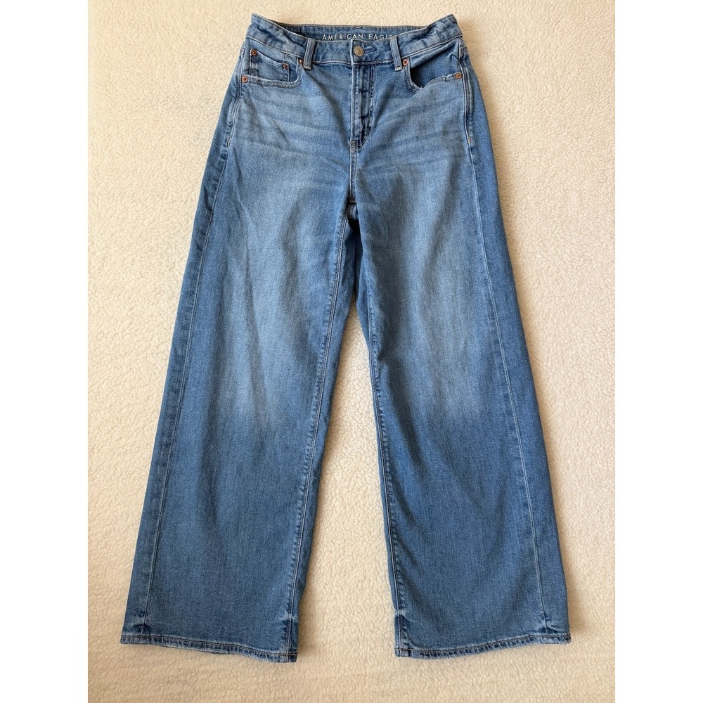 American Eagle Super High-Rise Wide Leg Jeans Womens 2 Blue Light Wash Denim